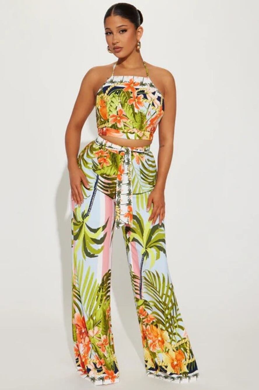 Fashion Nova On A vacay Tropical Print Pant Set Size M Medium NWT